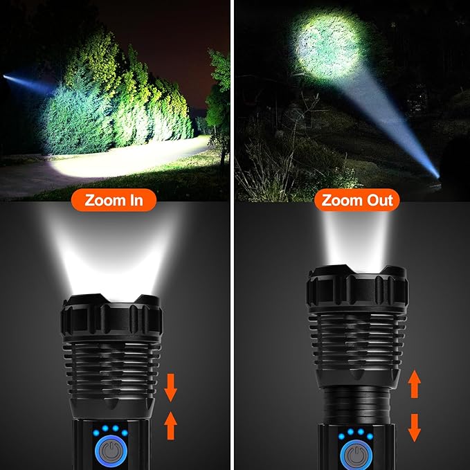 Rechargeable Flashlights High Lumens , Super Bright 500000 Lumens Powerful Flashlight & Tactical Flashlight with Gift Box, 5 Modes, Waterproof, LED Hand Light for Outdoor Camping, Hiking, Emergency