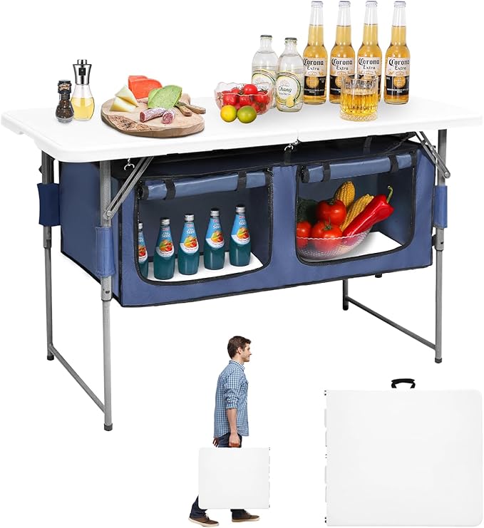 Camp Field 4ft Heavy Duty Portable Table with Stroage, Folding Table for Indoor & Outdoor Picnic & Camping Table for Picnic, Party, Camping. (White Set, 4FT)