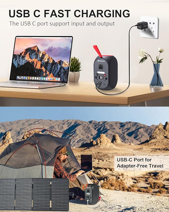 ELECAENTA 99Wh Portable Power Station, 120W (Peak 200W) LiFePO4 Battery Bank Backup, AC DC USB C Outputs for Laptop Tablet Phones Camera Drone, Solar Generator for Home Outdoor Camping RV Emergency