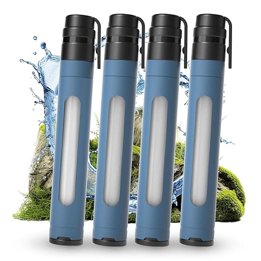 Water Filter Straw Survival Water Purifying Straws 0.001 Micron Filtration System with Transparent Window for Camping, Hiking, Travel, Backpacking Emergency Preparedness(4pc)