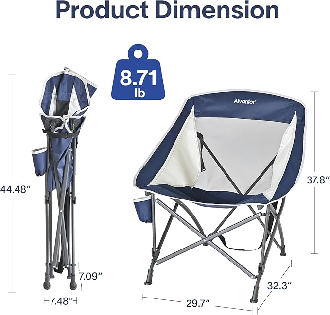 Alvantor Portable Folding Camping Chair, Heavy Duty Support Outdoor Chair with Breathable Mesh & Padded Seat, for Camping, Hiking, Sports and Outdoor Activities