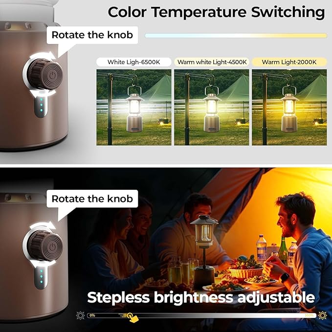 LED Camping Lantern, 8000mAh Telescopic Vintage Rechargeable Lantern, Dual Light Source & 3 Light Modes (2000K-6500K), 360° Lighting Emergency Lights for Camping, Home Power Outage, Hurricane, Hiking