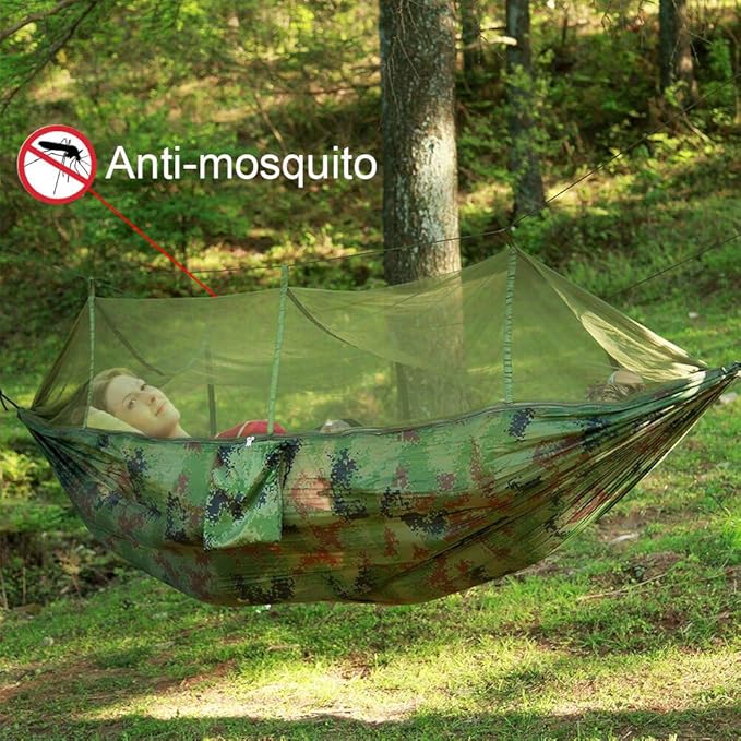 Camping Hammock 2 Person Hammocks with Net, Tent, Tree Straps Heavy Duty Waterproof Lightweight Nylon Portable Hammock for Hiking Outdoor Travel Beach Survival Backyard