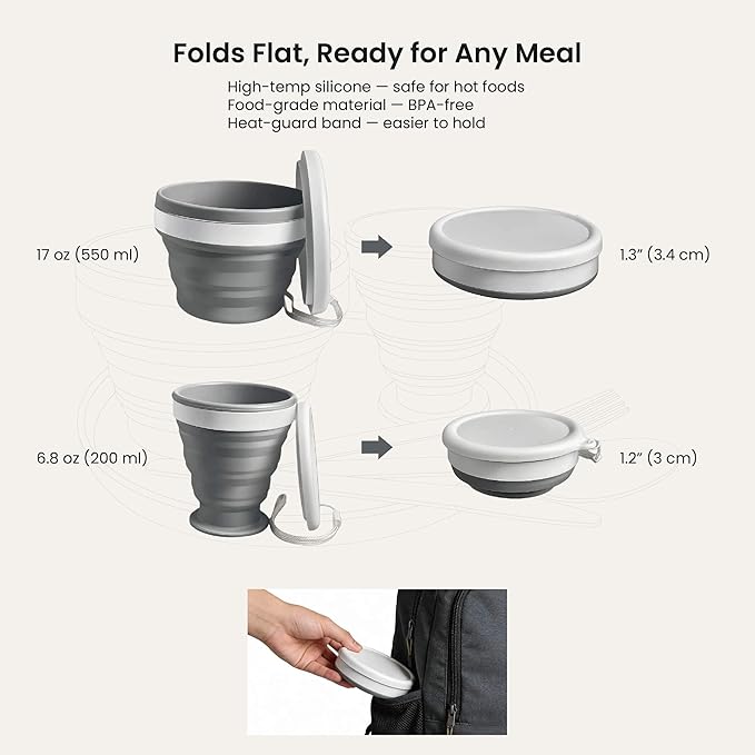 Camping Mess Kit – Compact 1-Person Tableware Set with Stainless Plate, Collapsible Silicone Bowl & Cup, and Utensils, Ideal for Solo Campers, Scouts, Family Camping & Car Trips