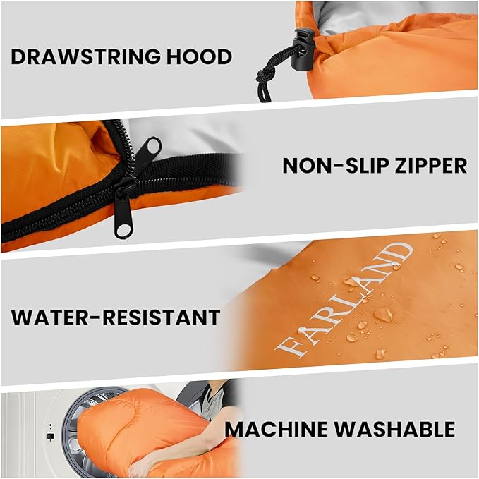 FARLAND Sleeping Bags for Adults Teens Kids with Compression Sack Portable and Lightweight for 3-4 Season Camping, Hiking,Waterproof, Backpacking and Outdoors