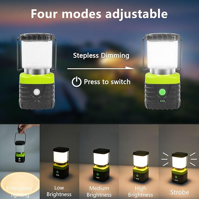 Jarxin 2PCS 3200K Warm Light LED Camping Lantern Rechargeable 1000LM, 4500mAh Power Bank, Flashlight for Hurricane Emergency, Hiking, IP44 Waterproof Lantern(Black)