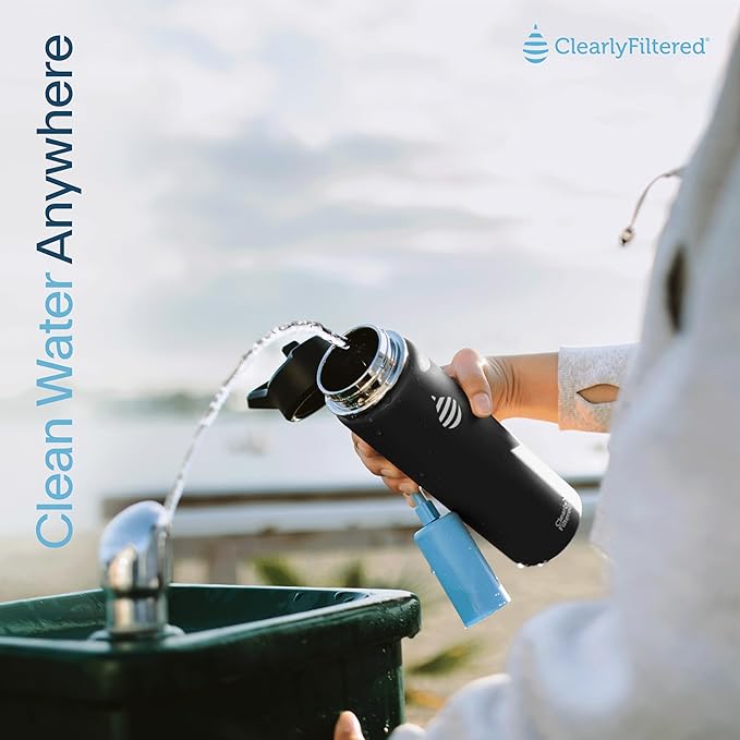 Clearly Filtered 20oz Water Bottle/Targets 220+ Contaminants/Double-Wall Insulated Stainless Steel Filtered Water Bottle BPA/BPS-Free Phthalate-Free Filters Fluoride Lead Chlorine (Teal Blue)