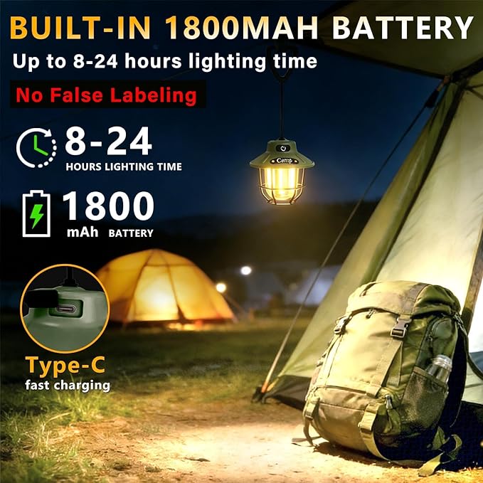 Camping Lights, Camping Lantern Rechargeable with 3 Brightness 4 Modes & SOS, 1200LM, Flashlight Lanterns for Power Outages Hiking Outdoor Home Emergency Hanging Tent Camping Lamp, Ice Shanty Lights