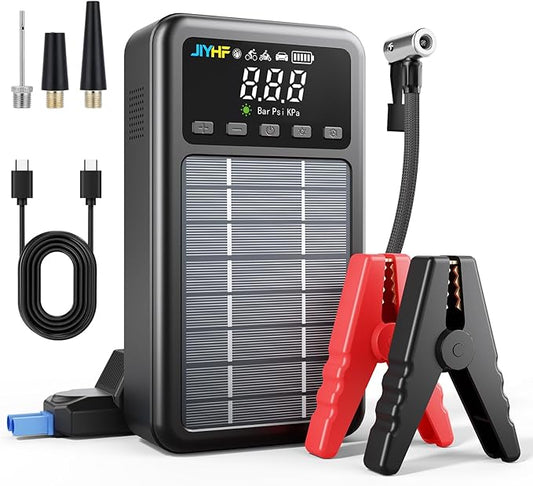 JIYHF Portable Power Station 74Wh, Solar Generator & Backup Power with 45W USB-C PD, 3000A Jump Starter with Air Compressor, Ideal as a Portable Power for Emergency, car Battery Jumper, RV, inflate