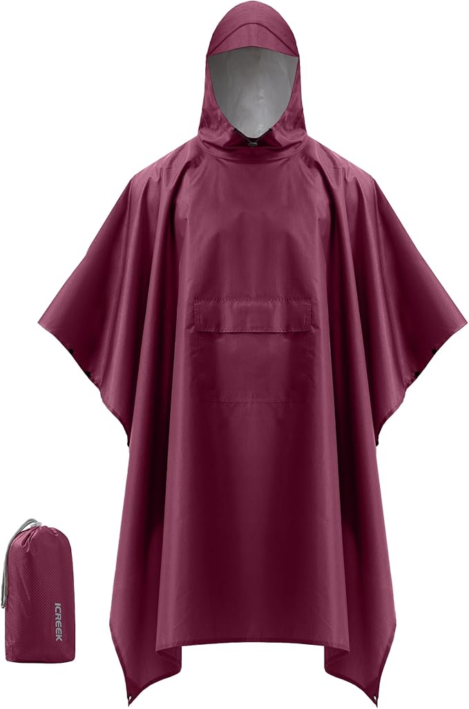 iCreek Hooded Rain Poncho Packable Unisex Raincoat Jacket with Pocket Waterproof Lightweight for Hiking, Camping, Outdoor