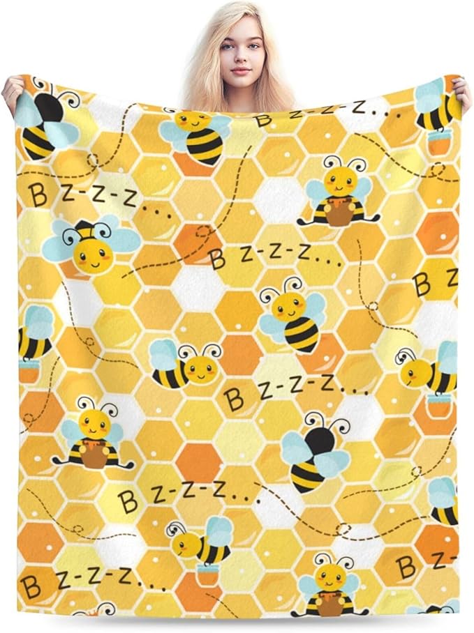 Cute Bee Blanket Soft Cozy Plush Throw Blanket Gifts for Bee Lover Warm Lightweight Flannel Fuzzy Fleece Bedding Stuff Decor Blanket for Girls Boys Kids Adults Women 50"x60"
