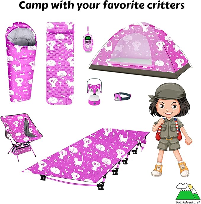 Inflatable Sleeping pad for Kids, Toddler and Youth | Air Mattress w Built-in Pump, 5’5” Ultralight Sleeping Mat with Pillow for Camping, Sleepovers & Travel | Airpad, Kids Cot, Camping Mattress -Pink