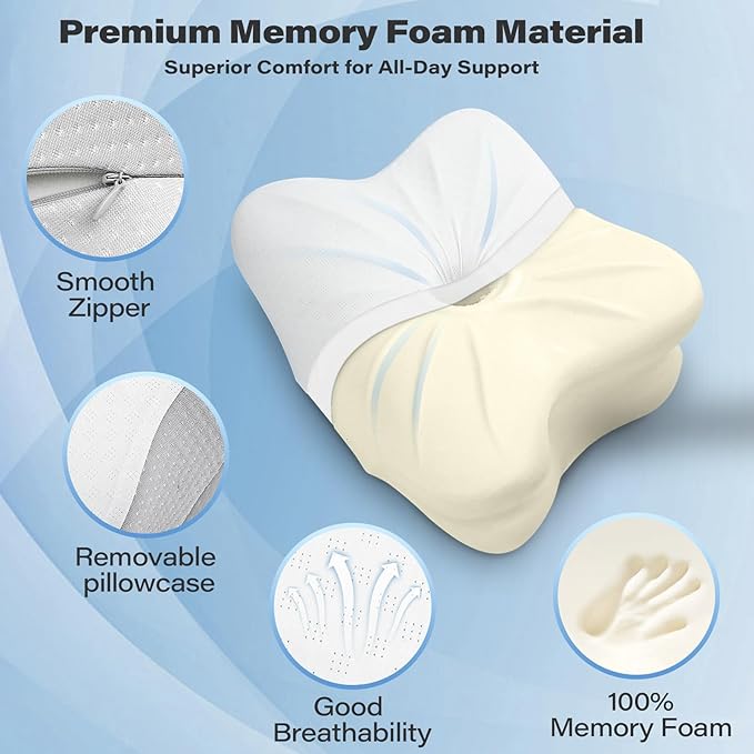SAHEYER Memory Foam Camping Pillow, Travel Pillows for Sleeping, Cervical Neck Support Camping Gear Accessories - Small Pillow Travel Essentials for Sleep, Backpack, Hammock, 11.81x9.84x3.94 in, Gray