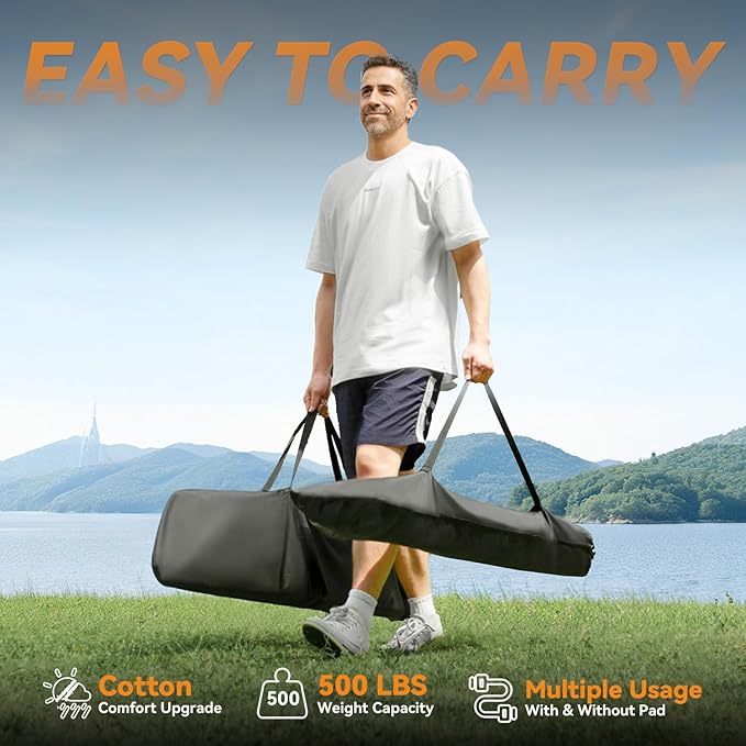 Everyfun 2 Person Outdoor Hammock with Stand, Cotton Rope Hammock with Polyester Pad, Adjustable Steel Frame, Portable with Carrying Bag – for Patio, Backyard, Garden, Beach, Cloud-Gray