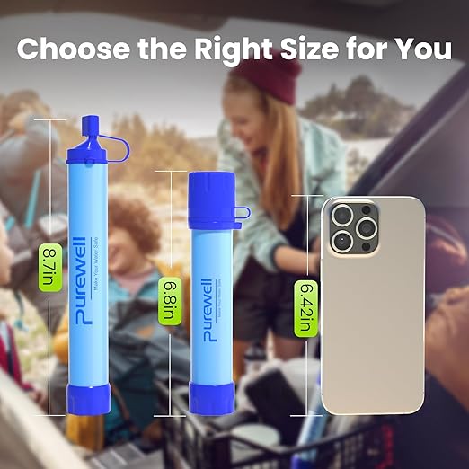 Purewell Outdoor Water Personal Water Filtration Straw Emergency Survival Gear Water Purifier for Camping Hiking Climbing Backpacking(2PCS)
