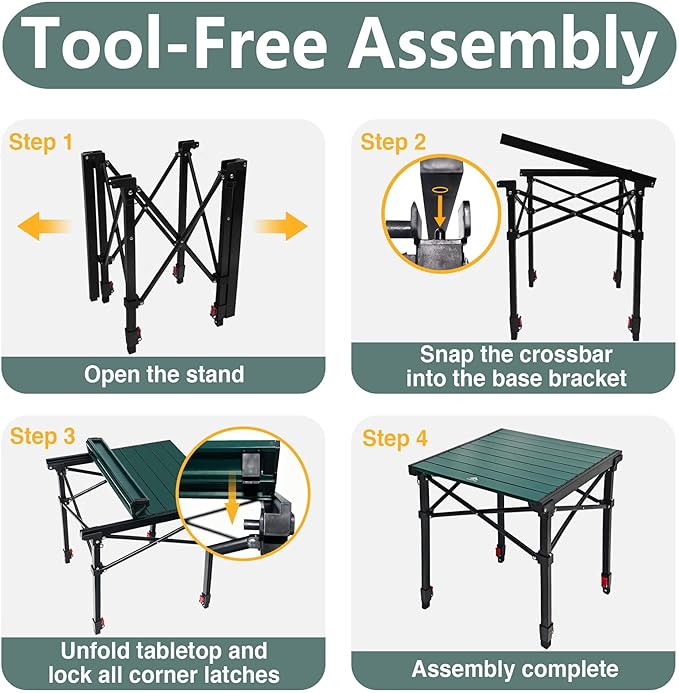 Camping Table Portable Foldable with Adjustable Height, Lightweight Collapsible Aluminum Roll-Up Camp Table with Storage Bag & Carry Bag, Heat-Resistant for RV Picnic BBQ Camping (Medium 20"×18")