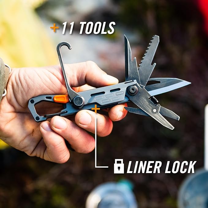 Gerber Gear Stake Out 11-in-1 Multi-tool - 2.2" Plain Edge Blade, Tent Stake Puller, Carabiner Carry - EDC Gear and Equipment - Bronze