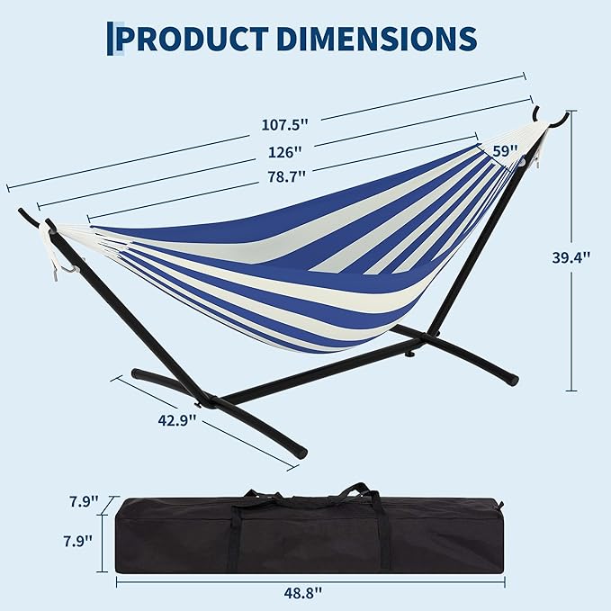 Double Hammocks with Stand for Outside, Portable Space Saving Heavy-Duty Steel Stand for Indoor Outdoor Patio with Carrying Bag, 450 lbs Capacity