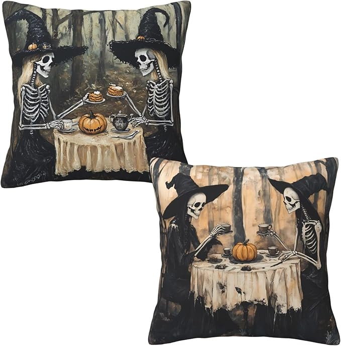 Vintage Skull Throw Pillow Covers 18x18 inch Set of 2 Pillow Case Cushion Cover for Home Sofa Couch Living Room Car Decor