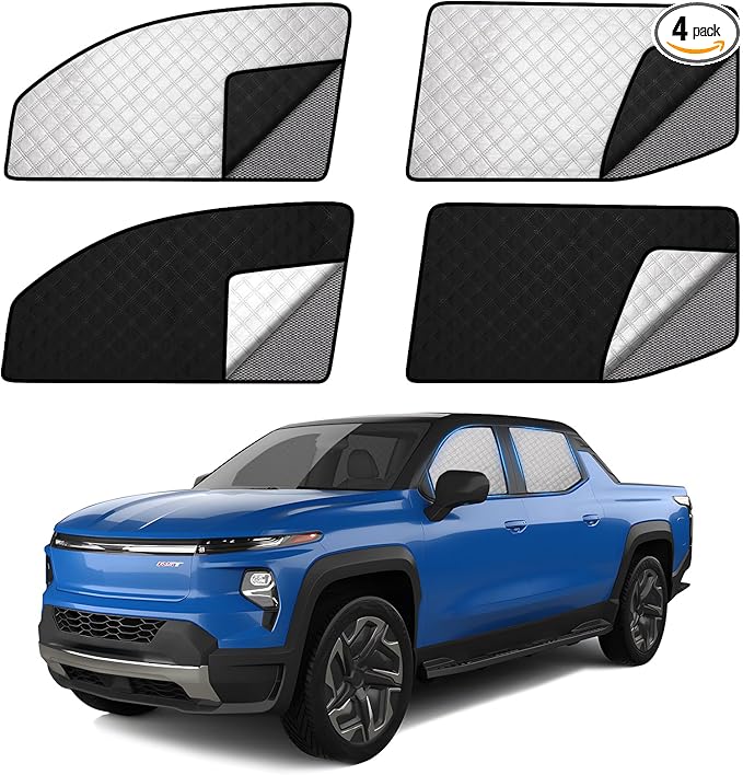 ZATOOTO Car Window Shades for Silverado EV 2024 Sun Shade for Side Windows 4 Pack, Car Window Cover for Camping with Breathable Window Screen and Reversible Blackout Window Shade for Privacy Heat
