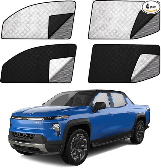 ZATOOTO Car Window Shades for Silverado EV 2024 Sun Shade for Side Windows 4 Pack, Car Window Cover for Camping with Breathable Window Screen and Reversible Blackout Window Shade for Privacy Heat