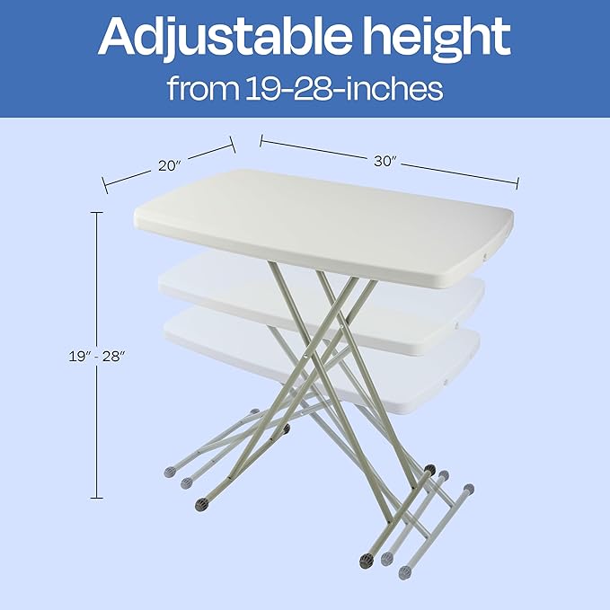 Lavish Home Portable Folding Tables - Lightweight Portable Folding Desk with Adjustable Height - Small Plastic Table for TV Tray, Playing Cards, and Craft Room (Set of 2/White/2.5 FT Wide)