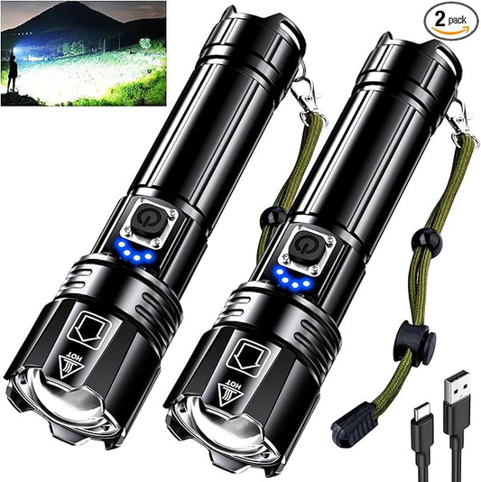AKNEAR Rechargeable LED Flashlight 99000 High Lumens, Super Bright Flashlights with Zoomable & USB C Rechargeable & 5 Light Mode & IPX7 Waterproof, Powerful Flash Light for Home, Hiking, Camping