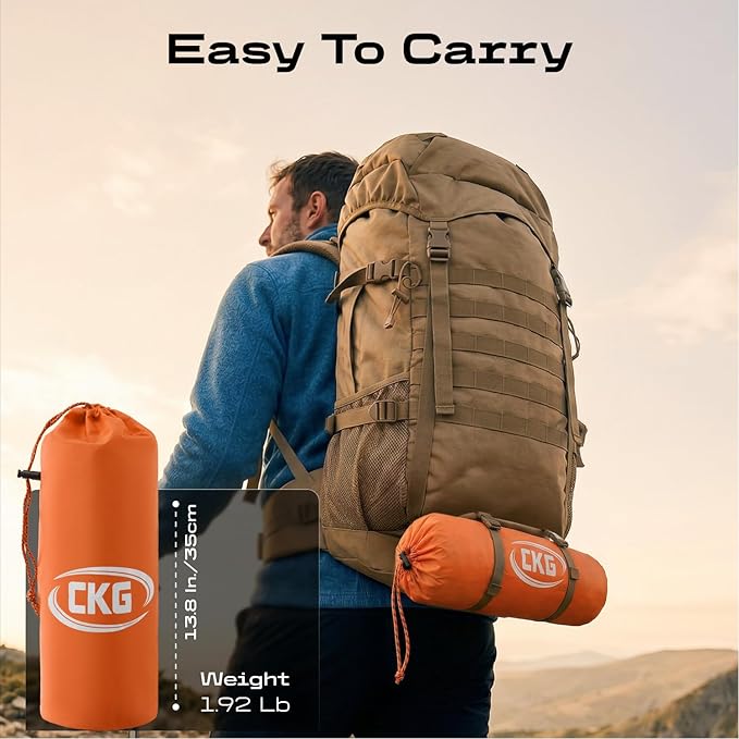 CKG Camping Sleeping Pad with Thermal Barrier, Ultralight Camping Mat 4in Thick with Pillow, Built-in Foot Pump Inflatable Sleeping Pad for Hiking Tent Road Trip Car Camp Travel Gear, Orange