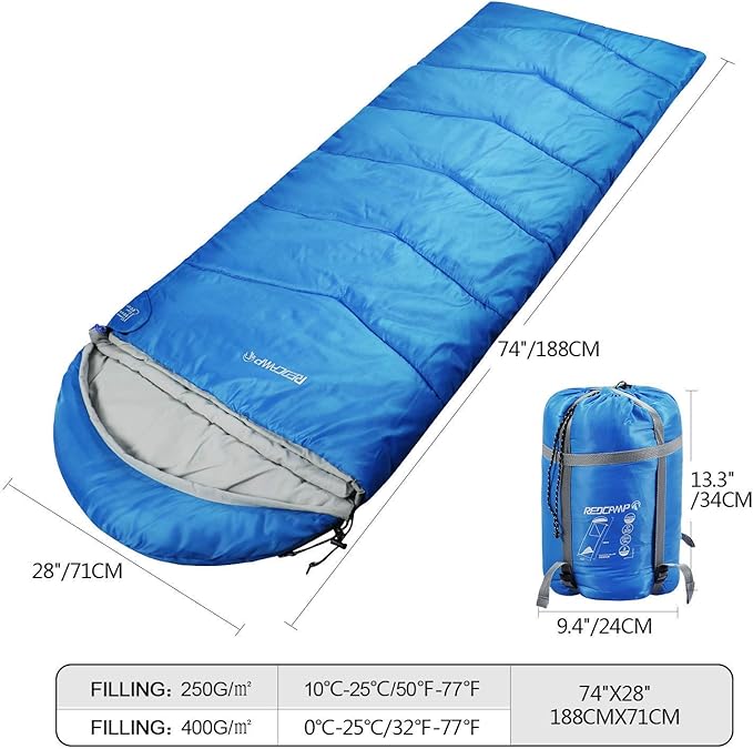 REDCAMP Kids Mummy Sleeping Bag for Camping, 3 Season Cold Weather Sleeping Bag Fit Boys,Girls & Teens, Blue/Rose Red