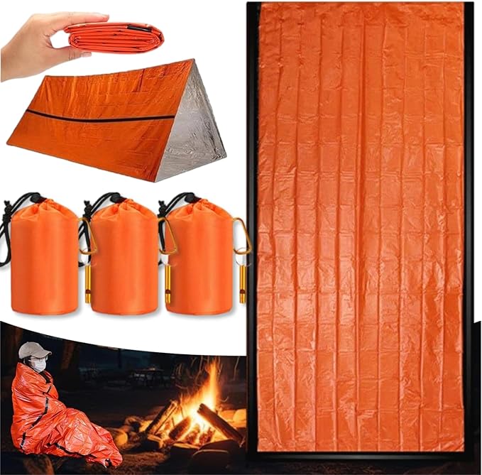 Emergency Sleeping Bag with Whistle, Portable Emergency Survival Bag, Lightweight Pocket Size Emergency Sleeping Bag, Waterproof Thermal Bivy Sack for Camping, Hiking