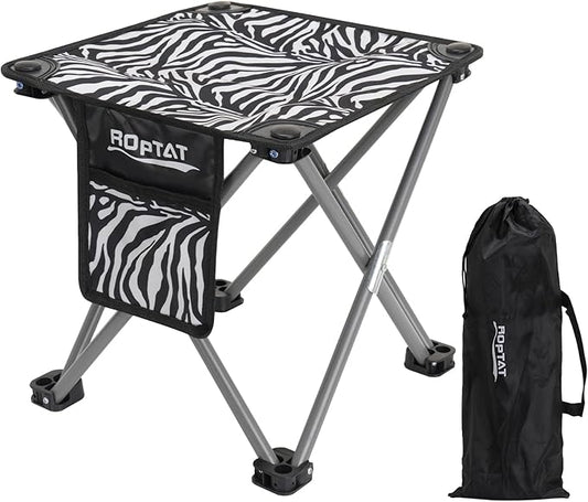 Roptat Portable Folding Compact Lightweight Camping Stool Seat for Camping Fishing Hiking Gardening Outdoor Walking Backpacking Travelling and Beach with Carry Bag (Zebra)