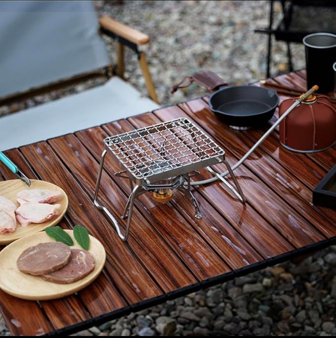 MDUG Ultralight Mini Camp Grill with Foldable Legs – 304 Stainless Steel Grate, Portable Gas Stove & Campfire Stand, Compact Grill Grid for Backpacking/Camping/Hiking/Picnic/Travel/Fishing (Weave)