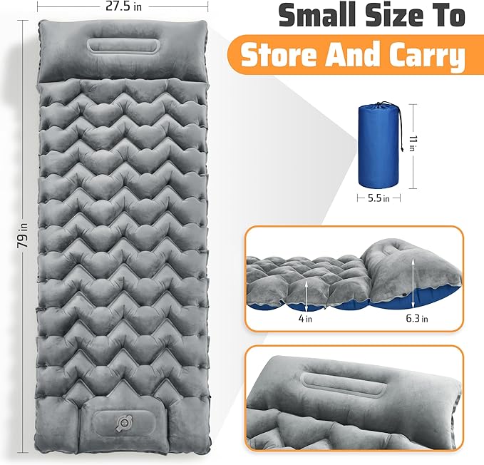 4" Thick Double-Sided Inflatable Sleeping Pad | Warm Crystal Velvet Top for Cold Weather, Waterproof Nylon Bottom | All-Season Camping Mattress for Backpacking, Hiking, Tent & Car Travel