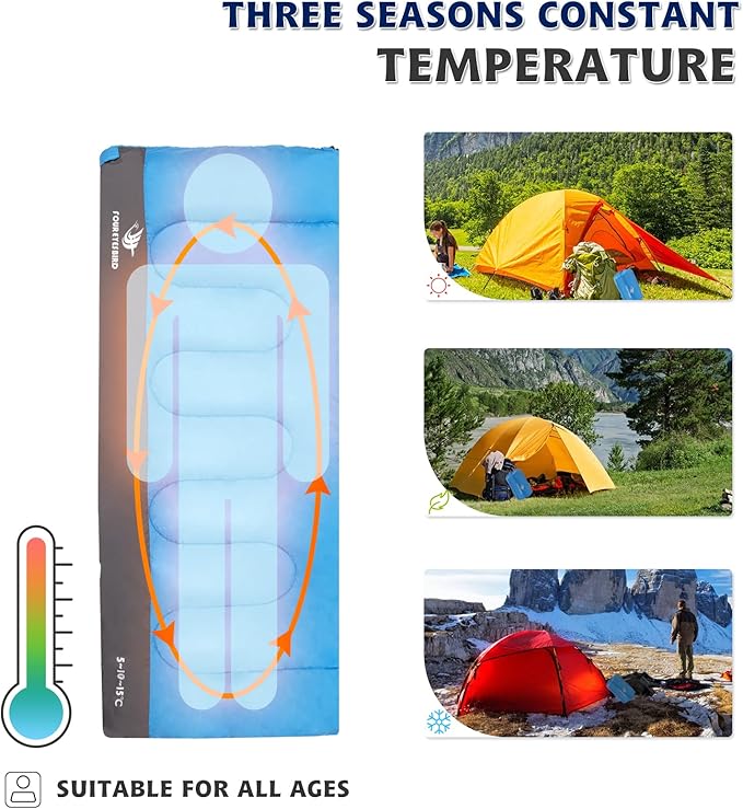 Envelope Sleeping Bag, Three Seasons Constant Temperature Sleeping Bag, Suitable for All Ages, Indoor Hotel Accommodation or Outdoor Travel…