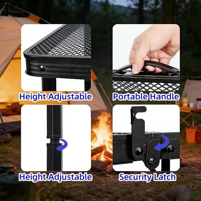 Gawerk Folding Portable Camping Grill Table, Lightweight Adjustable Height Metal Aluminum Picnic Table with Heat-Resistant Mesh Top for Outdoor, Barbeque, Camping & Travel, 24" x 16", Black