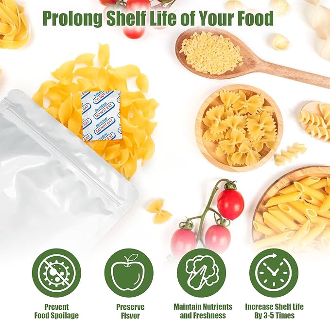 50 Packs 500CC Food Grade Oxygen Absorbers （10 Packs in Individual Vacuum Bag, 5X Packs of 10, Oxygen Absorbers For Long Term Food Storage, with Oxygen Indicator, for Mylar Bags, Mason Jars