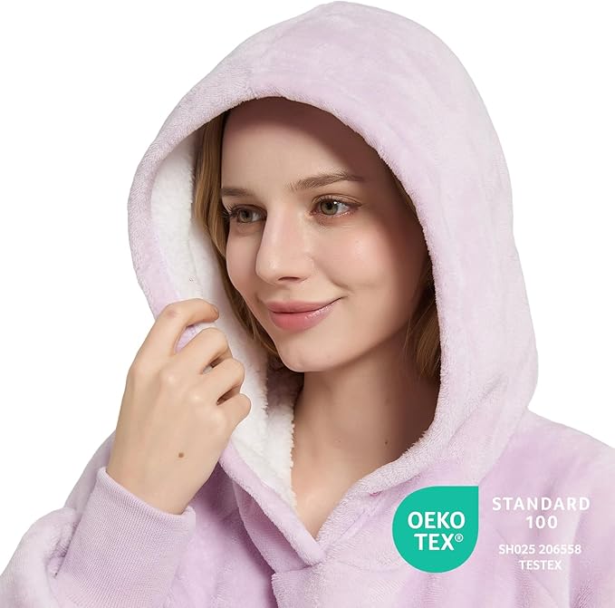 Krifey Wearable Blanket Hoodie, Oversized Sherpa Fleece Sweatshirt with Giant Pocket, Birthday Gifts for Women, Mom, Sister, Whisper Lavender