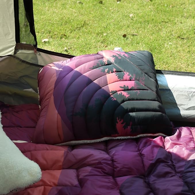 Camping Pillow, Sherpa Lining Travel Pillow Supportive Compressible Lightweight Camp Pillow with Storage Bag for Camping,Hiking,Backpacking,Airplane