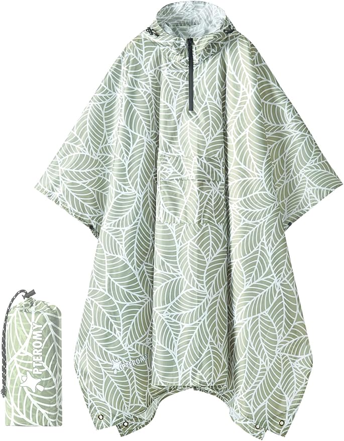 PTEROMY 3-in-1 Hooded Rain Poncho for Adult with Pocket, Waterproof Lightweight Unisex Raincoat for Hiking Camping Emergency