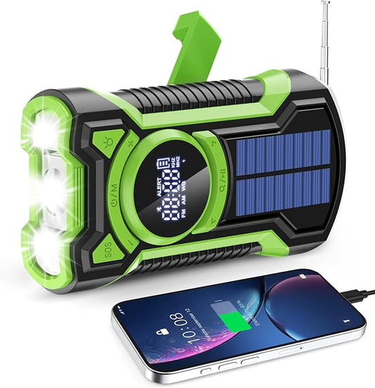 IPX5 Waterproof Emergency Weather Radio, Bluetooth Portable AM/FM/NOAA Hand Crank Radio Solar Charging, with Flashlight and 5000mAh Cell Phone Charger, USB or Battery Powered Radio with SOS Alarm