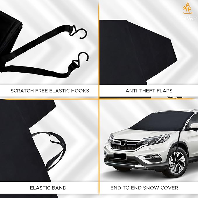 EcoNour Windshield Cover for Ice and Snow | Enhanced 600D Oxford Fabric Windshield Cover for Any Weather | Water, Heat & Sag-Proof Car Windshield Snow Cover | (69 x 42 inches) (Pack of 2)