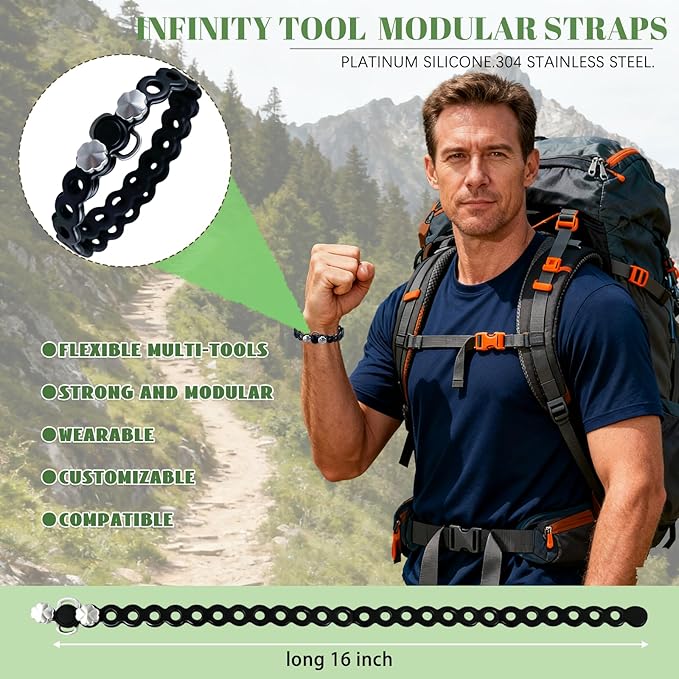 4PC Modular Gear Straps,Flexible Multi-Tool & Wearable Gadget for Everyday Carry, Heavy-Duty Bundling Organizer for Outdoor Adventure, Survival, Camping & Travel（Black）