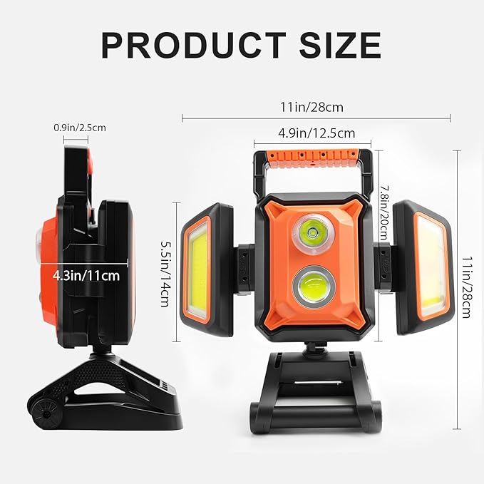 Tresda 4000LM LED Work Light Rechargeable with Clamp, 40W Magnetic Work Light Battery Powered with 5 Light Modes, 350° Rotation, Portable Job Site Lighting for Construction Site,Workshop,Car Repairing