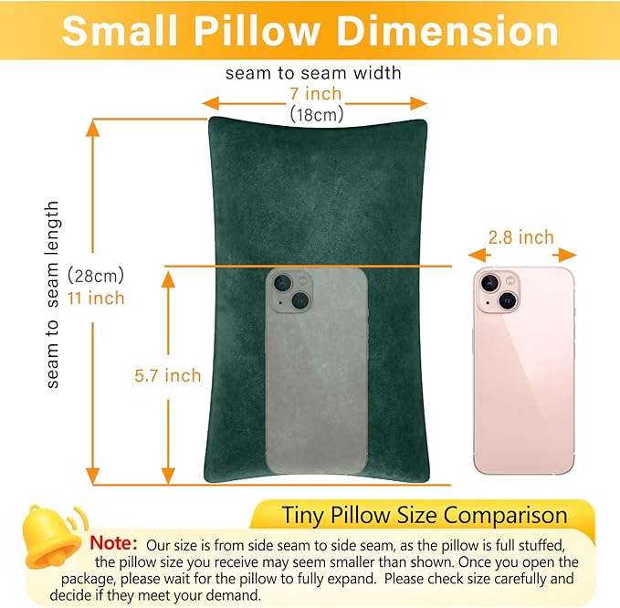 1 MIDDLE ONE 2 Pack Small Pillow, Memory Foam Mini Pillow 11 X 7 Inches for Travel, Sleeping, Nap and Neck, Knee, Lumbar Support, Tiny Cushion for Pet, Dogs (Dark Green)
