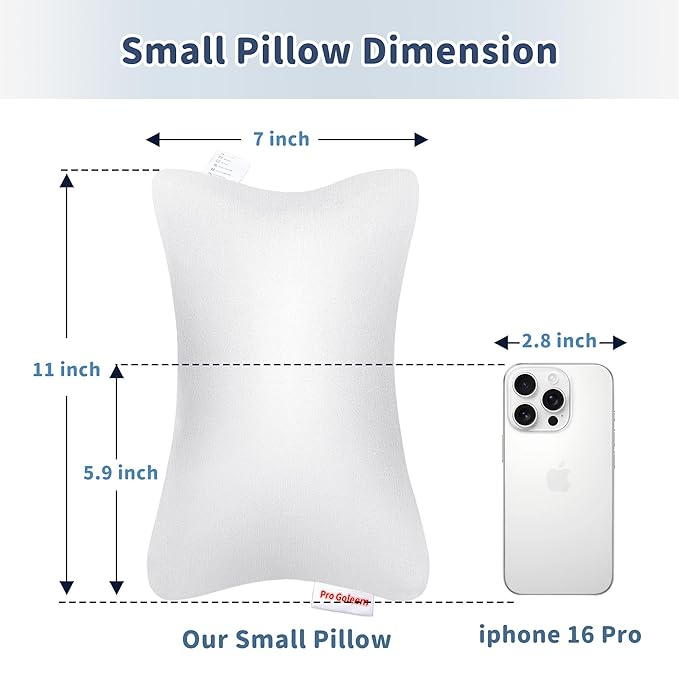 Pro Goleem Small Pillow 11"x7"x2.5" for Kids and Baby Sleeping with Name Tag Mini Tiny Pillow for Camping and Chair Car Air Nap Neck Lumbar Knee Rest Pillows, White