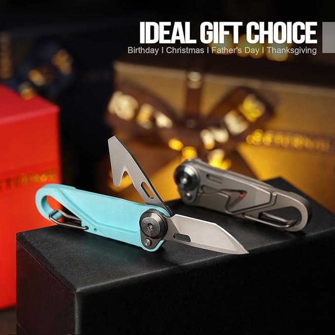 TACRAY Vinto 5-in-1 Small Pocket Knife – Ultra-Light Compact Multitool with Utility Knife, Seatbelt Cutter, Bottle Opener, Flathead Screwdriver & Keyring Attachment for Everyday Carry (Blue)