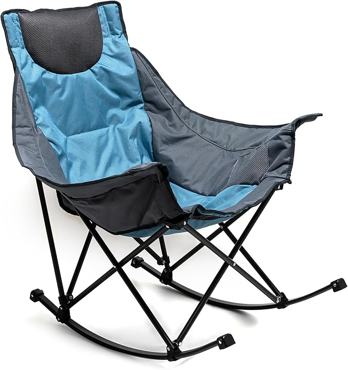 SUNNYFEEL Oversized Rocking Camping Chair, Fully Padded Patio Chair with Side Pocket, High Back Portable Lawn Recliner with Headrest, Outdoor Camp Rocker Chairs for Adults Heavy Duty 500 LBS Carry Bag