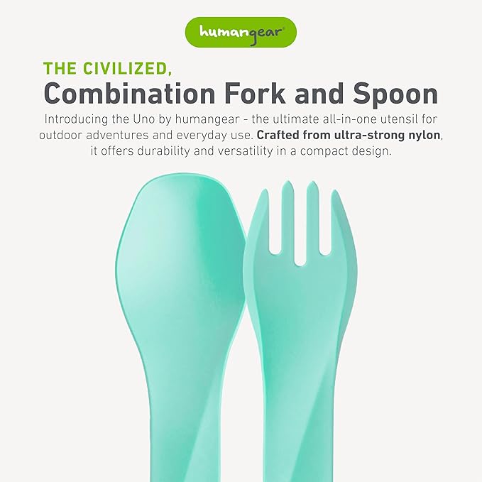 humangear GoBites Uno 3-Pack | Travel & Camping Utensils | Portable & Convertible Dining Ware | Multi-Functional Spork | Mint/Forest Green/Light Green, Uno (Bulk) 3-Pack