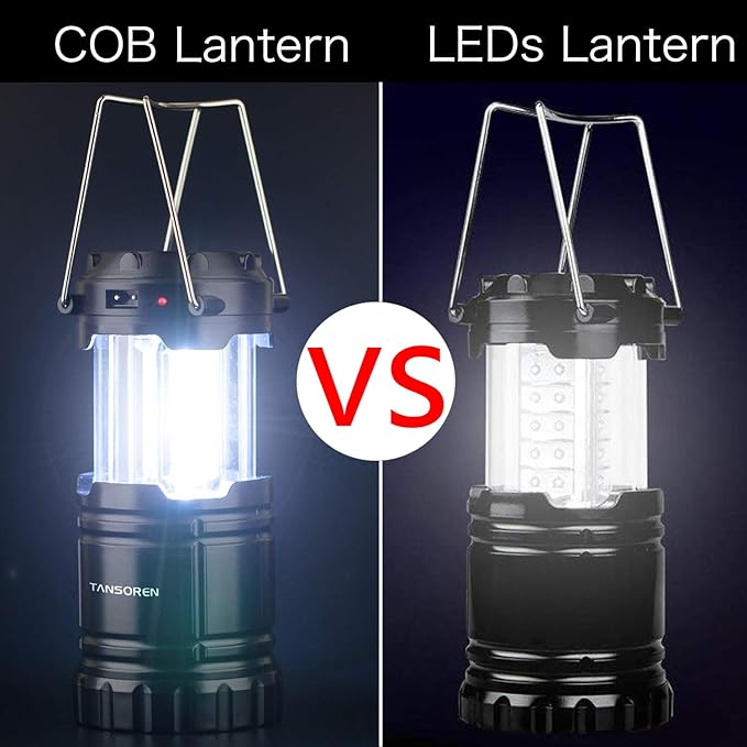4 Pack Solar USB Rechargeable 3 AA Power Brightest COB LED Camping Lantern, Waterproof Collapsible Emergency LED Light