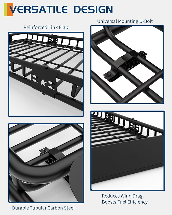GarveeLife 64 in x 50 in Universal Roof Rack Basket, 200 LBS Capacity Rooftop Cargo Carrier Basket with Extension Luggage Rack Heavy Duty for SUVs, Trucks, Vehicles